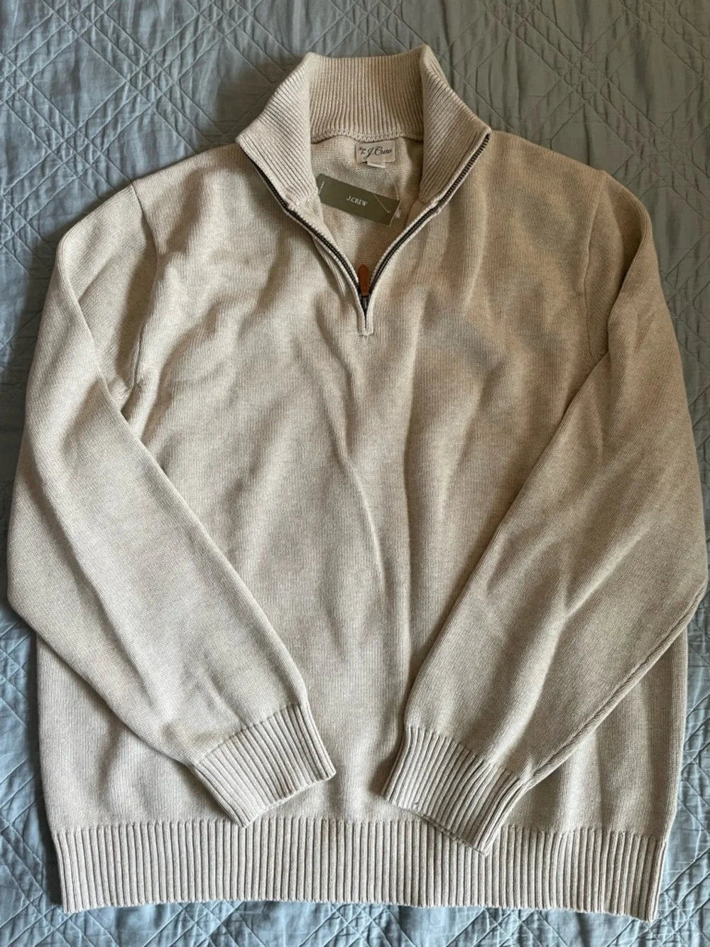J.‎ CREW Heritage cotton quarter-zip sweater in Heather Sand XXL NWT $118 BT793